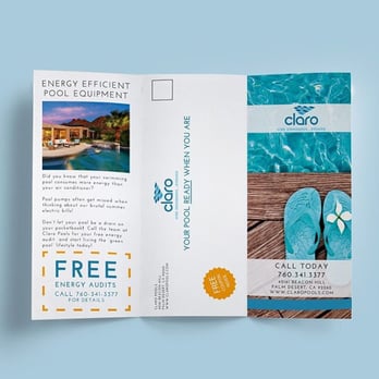 DC Media + Design - Tri-fold brochure for Claro Pools - front - Web Design Near Me