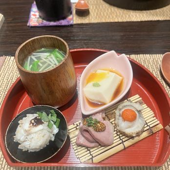 Hana Izumi - Clam soup, sesame tofu, shiso leaf sushi, roasted duck, scallop - Japanese Near Me - Millbrae, California Hana Izumi - Clam soup, sesame tofu, shiso leaf sushi, roasted duck, scallop - Japanese Near Me - Millbrae, California