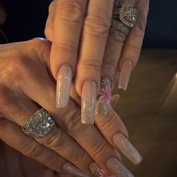 Gelx Long Square Shape with Cat eye and a flower design with gold & pearl gems