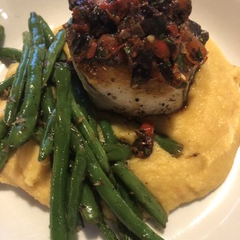 Kool Beanz Cafe - Pan seared wahoo with olive tamponade and tomato polenta - New American Near Me - Tallahassee, Florida Kool Beanz Cafe - Pan seared wahoo with olive tamponade and tomato polenta - New American Near Me - Tallahassee, Florida
