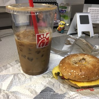 Chick-fil-A - Breakfast: Bacon, egg, and cheese on bagel and vanilla iced coffee - Fast Food Near Me - Cicero, New York