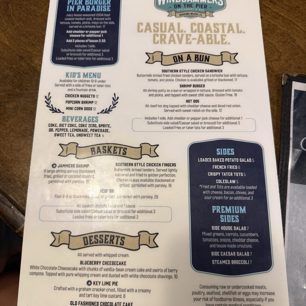 Windjammers on the Pier - Menu side 2 - Seafood Near Me - Navarre, Florida Windjammers on the Pier - Menu side 2 - Seafood Near Me - Navarre, Florida