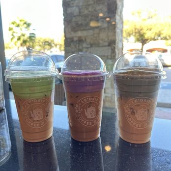Le'Drip Coffee And Tea - LEFT TO RIGHT: Pandan Bac Siu, Ube Cheese Coffee, Salted Sesame Bac Siu - Coffee & Tea Near Me - Houston, Texas