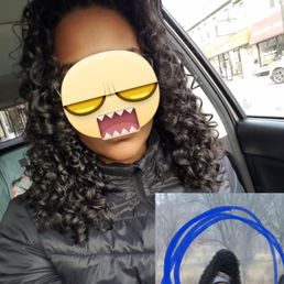The length of my hair styled BEFORE, circled in blue. The big photo is the hack job- me in my car leaving my appt. Top to bottom, terrible. The length of my hair styled BEFORE, circled in blue. The big photo is the hack job- me in my car leaving my appt. Top to bottom, terrible.