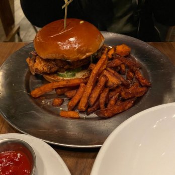 Eureka! - Spicy chicken sandwich with sweet potato fries - American Near Me - Mountain View, California