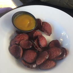 Deep fried pepporoni with mustard sauce Deep fried pepporoni with mustard sauce