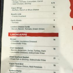 Sandwich and appetizers menu