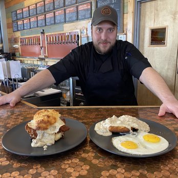 Scratch Kitchen at 300 Suns Brewing - Nate the chef and the newest brunch creations Chicken and a biscuit Biscuits and Gravy - Burgers Near Me - Longmont, Colorado Scratch Kitchen at 300 Suns Brewing - Nate the chef and the newest brunch creations Chicken and a biscuit Biscuits and Gravy - Burgers Near Me - Longmont, Colorado