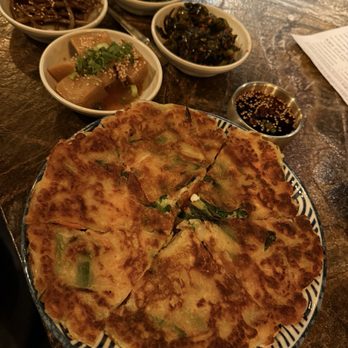 Somaek - Seafood Pancake w banchan - Korean Near Me - Boston, Massachusetts