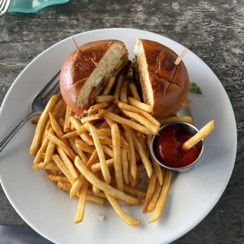 Moonshadows - Asahi tuna burger with fries - Seafood Near Me - Malibu, California