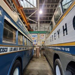 Pacific Bus Museum - Buses in the garage