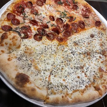 Ballston Local - pizza, half 'Roni Cup - W, half Cacio y Pepe/ Cheese, Pepper W - Burgers Near Me - Arlington, Virginia