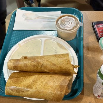 Desi Dosa Madras - Lamb dosa - usually you get a red sauce but I like the coconut one so much I just ask for double of that. - Indian Near Me - Coquitlam, British Columbia