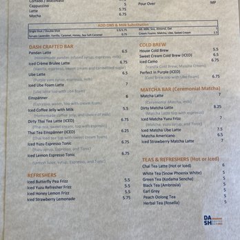 Dash Coffee Bar - Menu (May 2024) - Coffee & Tea Near Me - Pasadena, California