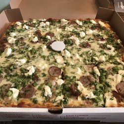 Frank's Pizza - White Sicilian with broccoli and sausage. Amazing.