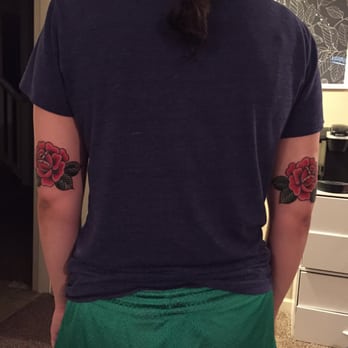 High Priestess Piercing & Tattoo - Traditional roses done by Rest - Tattoo Near Me - Eugene, Oregon