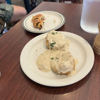 Mirabella's Table - Breakfast started with a blueberry, scone, chocolate, croissant and biscuits and gravy. - Breakfast & Brunch Near Me - Rogers, Arkansas