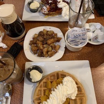 Peaches Cafe - a waffle with whipped cream and fruit - Desserts Near Me - Albany, New York Peaches Cafe - a waffle with whipped cream and fruit - Desserts Near Me - Albany, New York