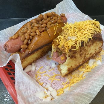 Coris DogHouse - Cincinnati (chili, cheese, mustard & onions) and Boston "Nor'Easter" (maple baked beans & bacon). - Hot Dogs Near Me - Mount Juliet, Tennessee
