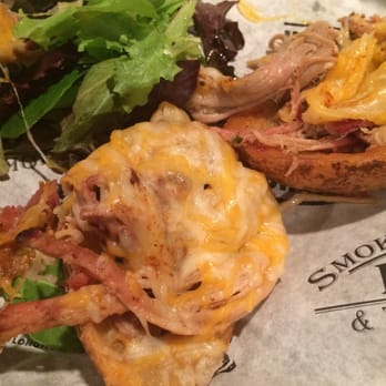 Smokin' Dave's BBQ & Brew - Loaded potato skins with pulled pork and melted cheese. - Barbeque Near Me - Lyons, Colorado Smokin' Dave's BBQ & Brew - Loaded potato skins with pulled pork and melted cheese. - Barbeque Near Me - Lyons, Colorado