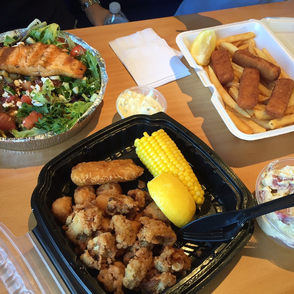 Braun’s Kitchen - Salmon over salad; fried combo (kinda gross); fish sticks and chips - Seafood Near Me - Cutchogue, New York Braun’s Kitchen - Salmon over salad; fried combo (kinda gross); fish sticks and chips - Seafood Near Me - Cutchogue, New York