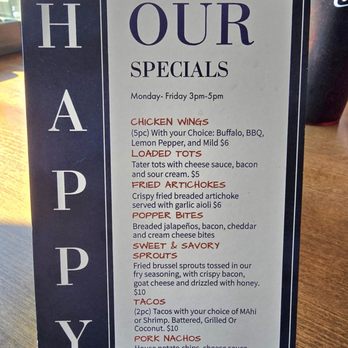 Morro Grill - Happy Hour Specials MENU -- Monday - Friday, 3pm - 5pm. - American Near Me - Morro Bay, California