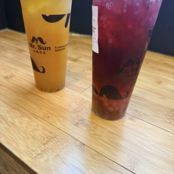 Mr. Sun - Pleasanton - Mango colada and the grape with strawberry boba - Bubble Tea Near Me - Pleasanton, California