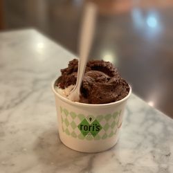 Rori's Artisanal Creamery - "Peppermint bark" creation with 1 scoop seriously chocolate and 1 scoop white choco candy cane bark. It was so good!