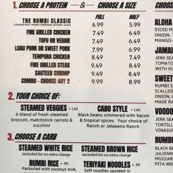 Rumbi - a menu for a bowl of noodles - Caribbean Near Me - Logan, Utah