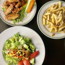 Buffalo Hot Wings Grilled Salmon Salad French Fries Buffalo Hot Wings Grilled Salmon Salad French Fries