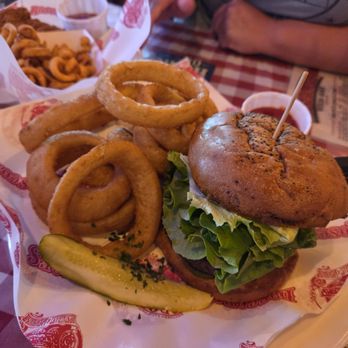 Heroes Restaurant and Brewhouse - Heroes burger, onion rings. - American Near Me - Ontario, California Heroes Restaurant and Brewhouse - Heroes burger, onion rings. - American Near Me - Ontario, California