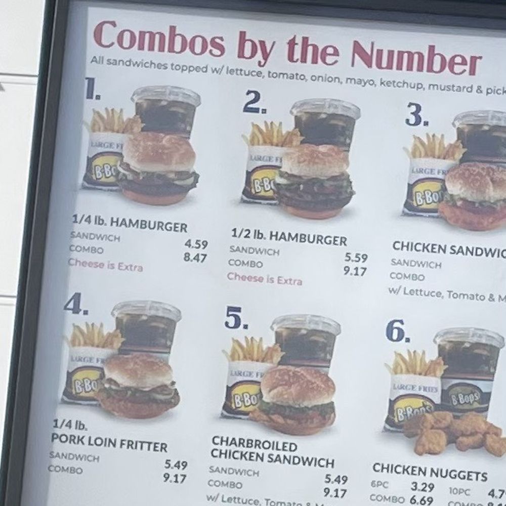 B-Bops - Well lite Big Food Display Board - Burgers Near Me - Des Moines, Iowa B-Bops - Well lite Big Food Display Board - Burgers Near Me - Des Moines, Iowa