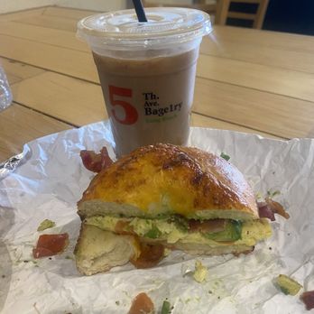 5th Ave Bagelry - Denver omelette on jalapeño cheddar my favorite along with the vanilla iced latte. - Bagels Near Me - Long Beach, California