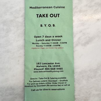 Fattoush - Take-Out menu front - Mediterranean Near Me - Malvern, Pennsylvania