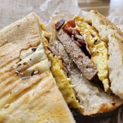The Bean On Hertel - The Dogg (sp?) Egg, cheese, Canadian bacon, sausage and bacon on bagel of choice