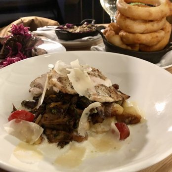 Rose Tavern - Potato Gnocchi with mushrooms and whipped Parmesan and Grilled Chicken - Wine Bars Near Me - Canandaigua, New York Rose Tavern - Potato Gnocchi with mushrooms and whipped Parmesan and Grilled Chicken - Wine Bars Near Me - Canandaigua, New York