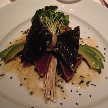 Gary Danko - Seared Ahi Tuna with Avocado, Nori, Enoki Mushrooms and Lemon Soy Dressing or an Orville Redenbacher Chia Pet? - New American Near Me - San Francisco, California
