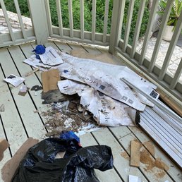 Trash with food in it left all over our back deck for weeks on end Trash with food in it left all over our back deck for weeks on end