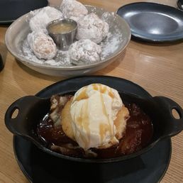 Peach cobbler and beignets Peach cobbler and beignets