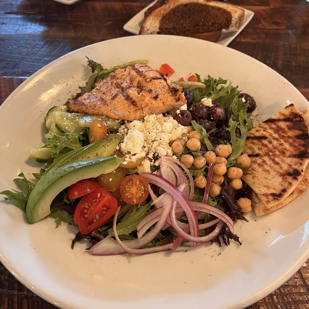 Cafe Terracotta - Mediterranean salad with Salmon. - American Near Me - Littleton, Colorado Cafe Terracotta - Mediterranean salad with Salmon. - American Near Me - Littleton, Colorado