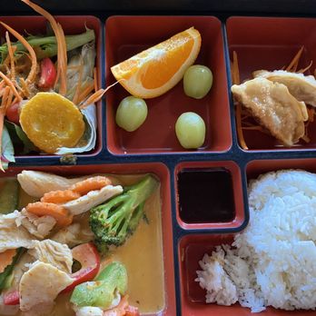 Mango Tree - Thai Bento box for lunch. Penang Curry, Ginger salad, choice of white/fried rice or noodles. Not pictured is the Miso soup. - Thai Near Me - Cincinnati, Ohio