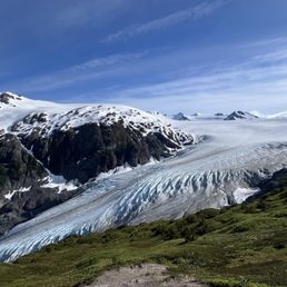 Exit glacier. The blue color is due to light passing through the ice crystals (prism theory)