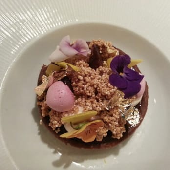 Topolobampo - 'The Gold-Plated Hug' - Cajeta-ganache tart, fruits (prickly pear and cherry?), flowers, meringues, and gilding - Mexican Near Me - Chicago, Illinois Topolobampo - 'The Gold-Plated Hug' - Cajeta-ganache tart, fruits (prickly pear and cherry?), flowers, meringues, and gilding - Mexican Near Me - Chicago, Illinois