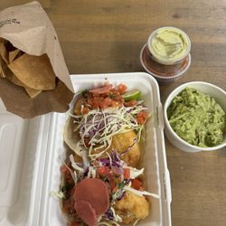 Mijo's Taqueria - Baja Fish Taco,  Chips and Guacamole