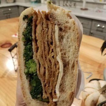 Mazzella's Gourmet Market - Sicilian panini with eggplant,  mozzarella, broccoli rabe and balsamic.  Very good! - Italian Near Me - Mountainside, New Jersey