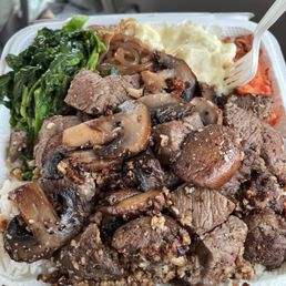 Garlic butter steak with sides