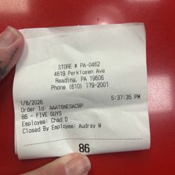 Five Guys - I waited over 30 mins for my order when they kept skipping my number
