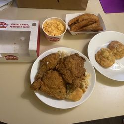 Krispy Krunchy Chicken - Dark Meat Chicken(3pcs), potato wedges, honey biscuits, mac & cheese