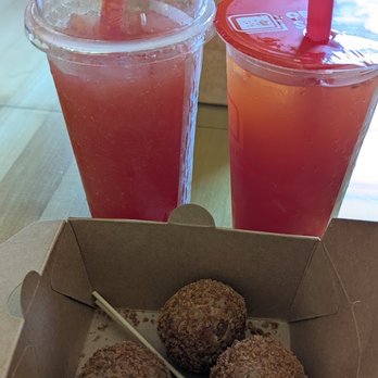Orange Square - Cupertino - Watermelon slush and Watermelon Passion Fruit - along with taro egg balls - Taiwanese Near Me - Cupertino, California Orange Square - Cupertino - Watermelon slush and Watermelon Passion Fruit - along with taro egg balls - Taiwanese Near Me - Cupertino, California
