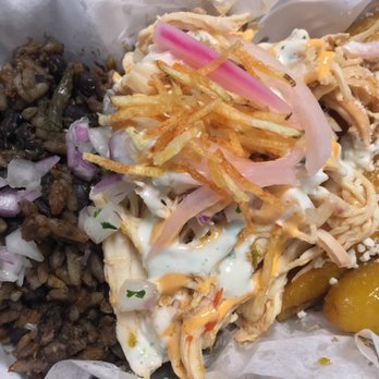 Cafe Racer Kitchen - From the food truck: pulled chicken with rice and black beans and fried sweet plantains. Satisfying but a bit bland. - Food Trucks Near Me - Minneapolis, Minnesota